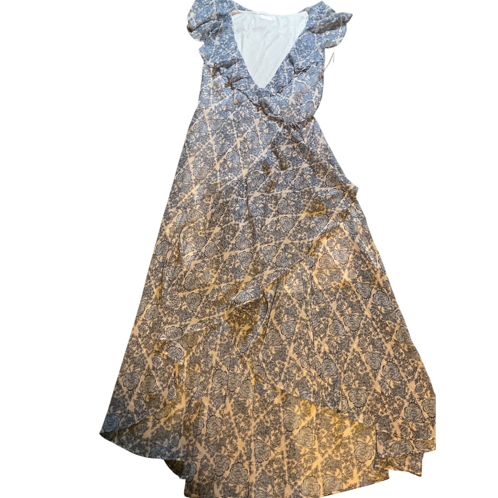 Lauren Conrad Floral Ruffle Wrap Maxi Dress Blue White Size M